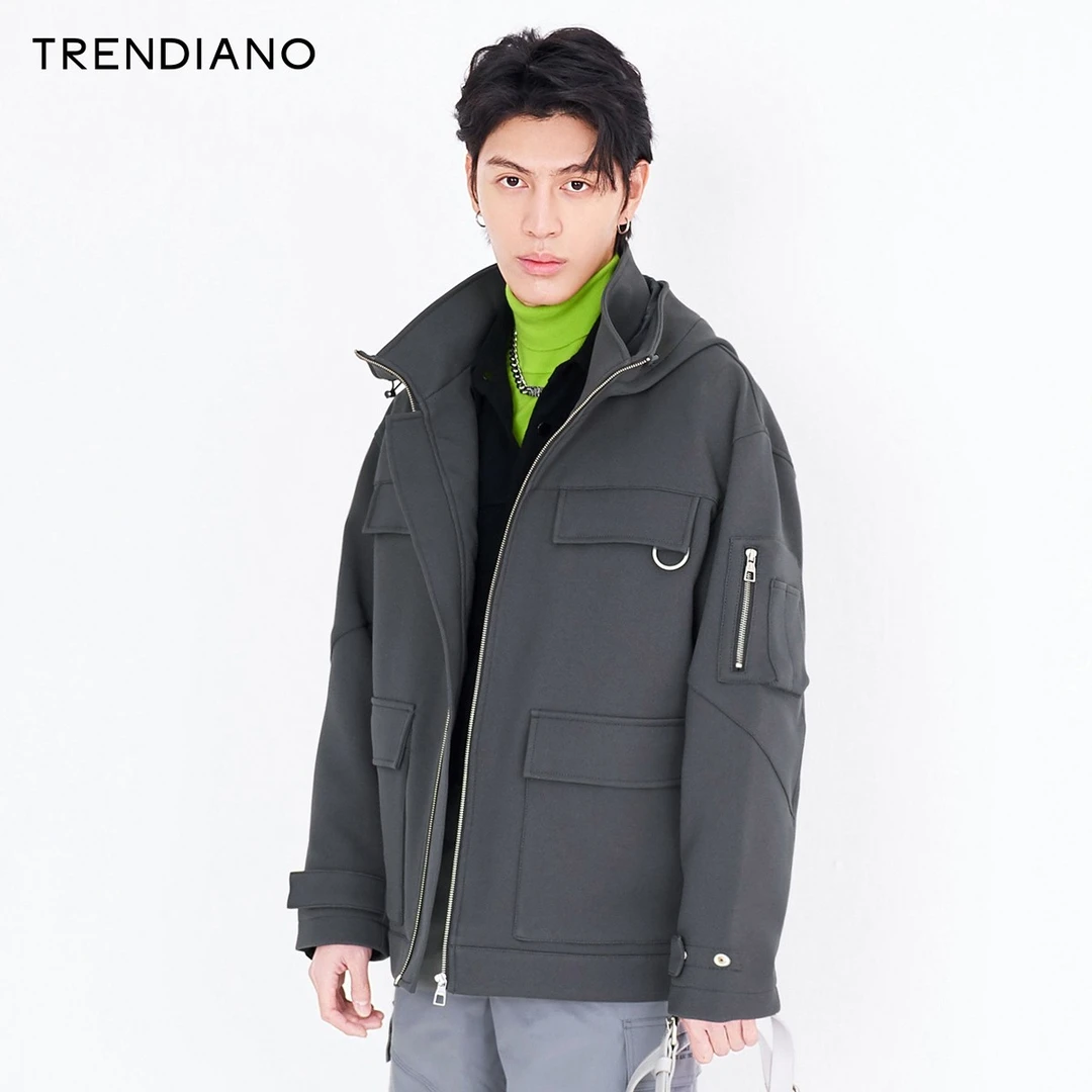 TRENDIANO官方潮牌秋冬男装时尚夹克连帽拉链工装外套3NC1090200
