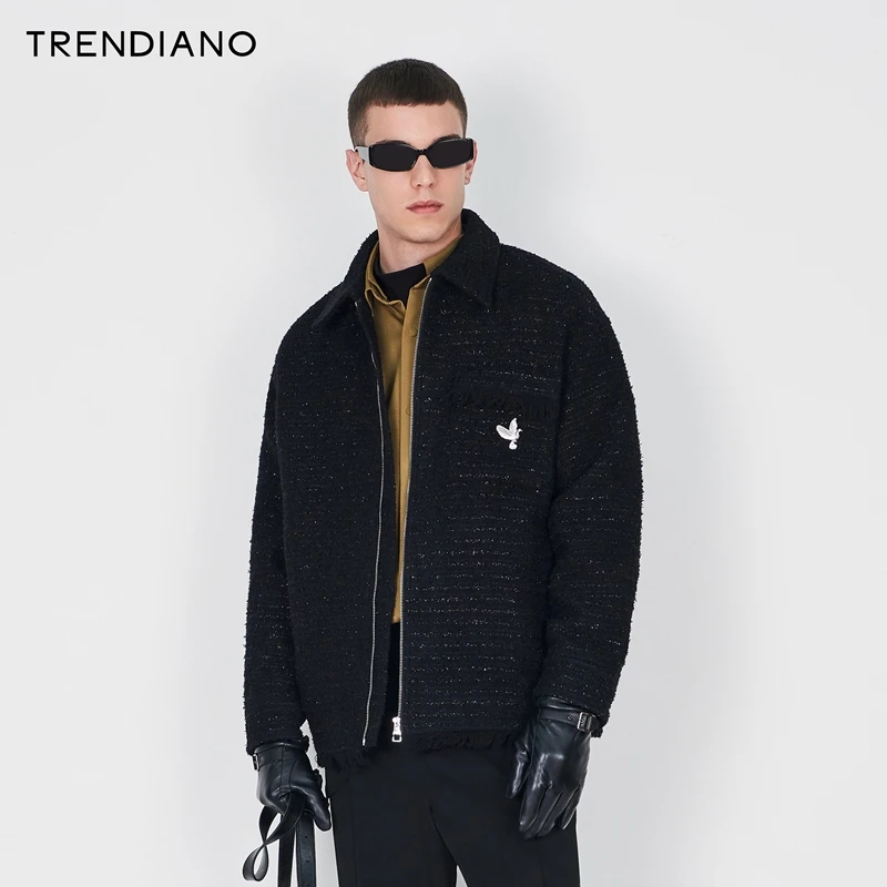 TRENDIANO官方流苏小香风微阔呢料外套男士轻奢精致新款冬季
