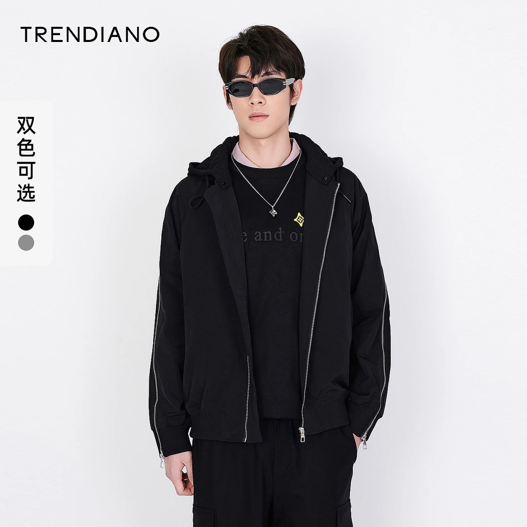 TRENDIANO官方潮牌秋冬新款拉链解构可拆卸连帽棒球领夹克外套男