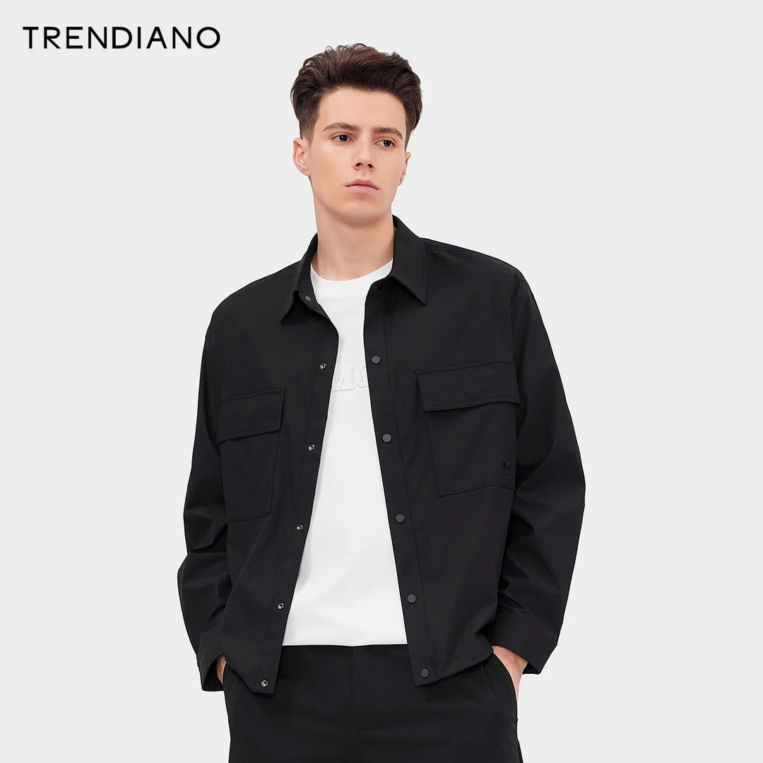TRENDIANO罗马格翻领外套2024年春季新款时尚百搭上衣开衫男生