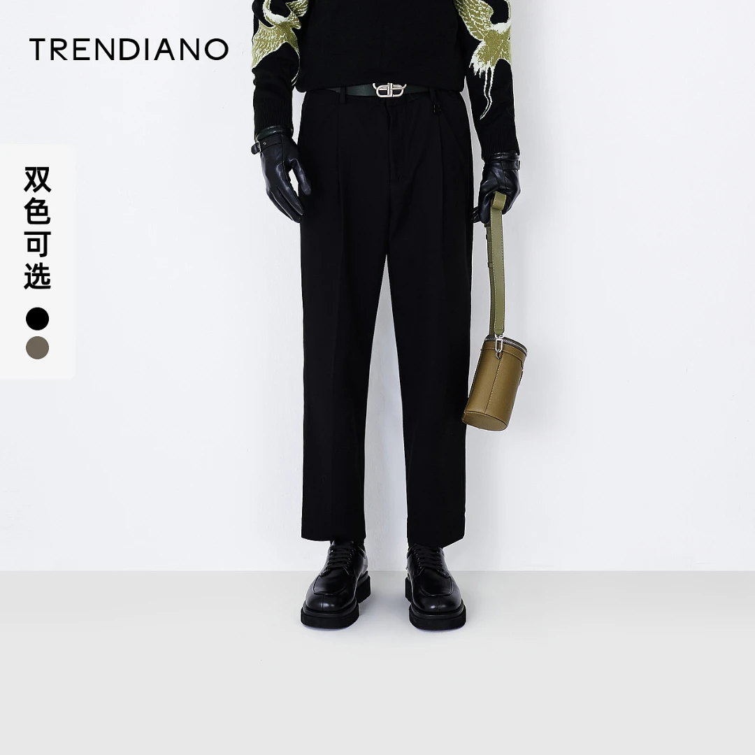 TRENDIANO潮牌春夏季新款褶裥宽松锥形长裤男青年直筒休闲西裤