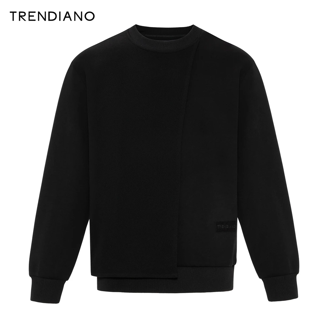 TRENDIANO官方古巴格错位拼接卫衣2023年新款圆领休闲上衣男潮