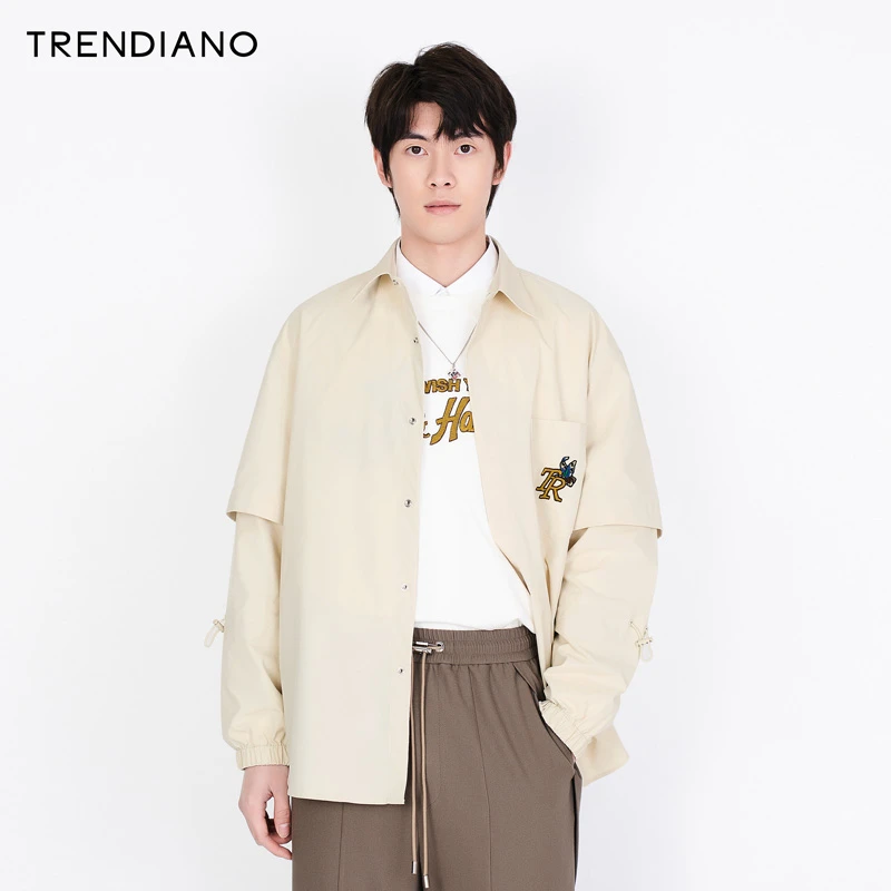 TRENDIANO「宫」联名系列秋冬款浪漫蕴意蝴蝶刺绣衬衫外套男款宽松