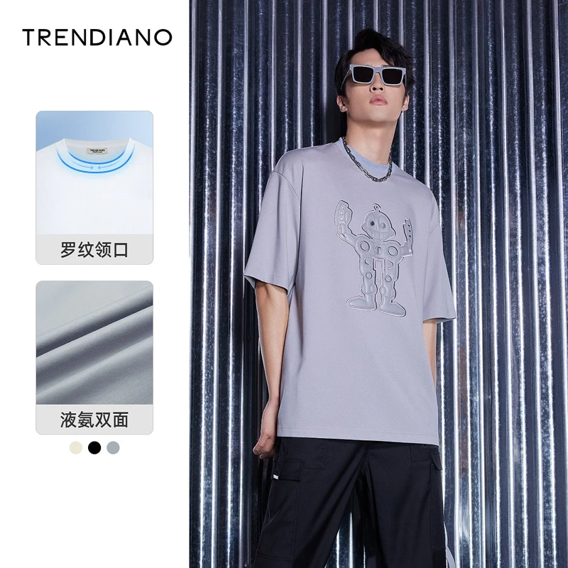 TRENDIANO短袖情侣t恤夏季新款潮牌男装宽松圆领美式复古黑色男款