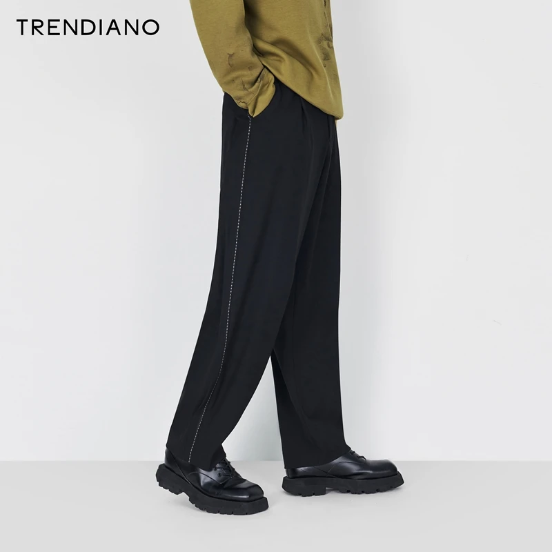 TRENDIANO官方撞色珠线绣锥形百搭休闲西裤男裤潮2023新款冬季
