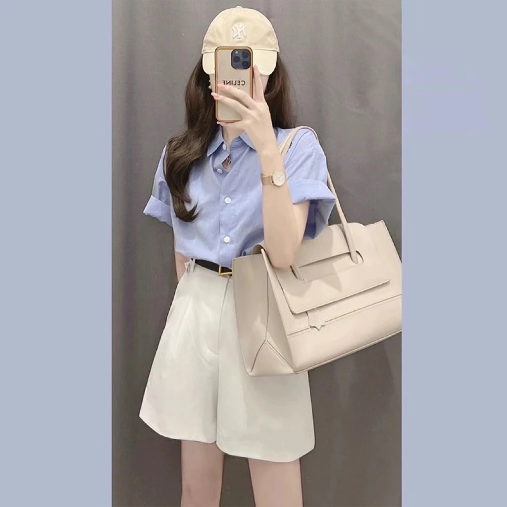 【C】2086韩系显瘦西装短裤女夏季薄款高腰a字休闲阔腿五分裤US1