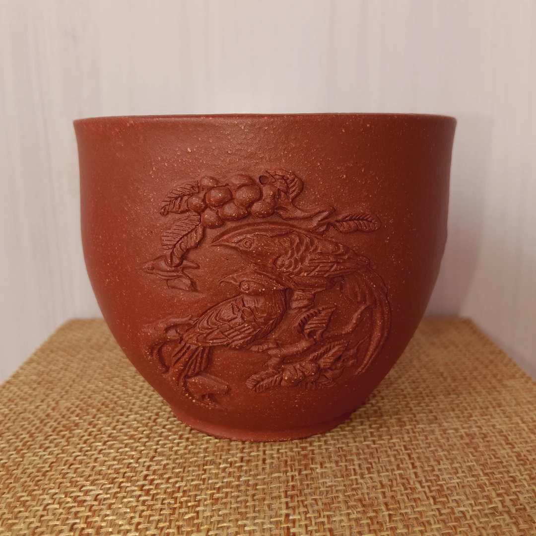 紫砂茶杯（双喜临门榴开百子）红降坡容量120cc