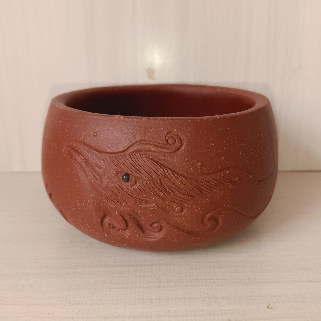 紫砂凤凰茶杯，红降坡泥，容量100cc