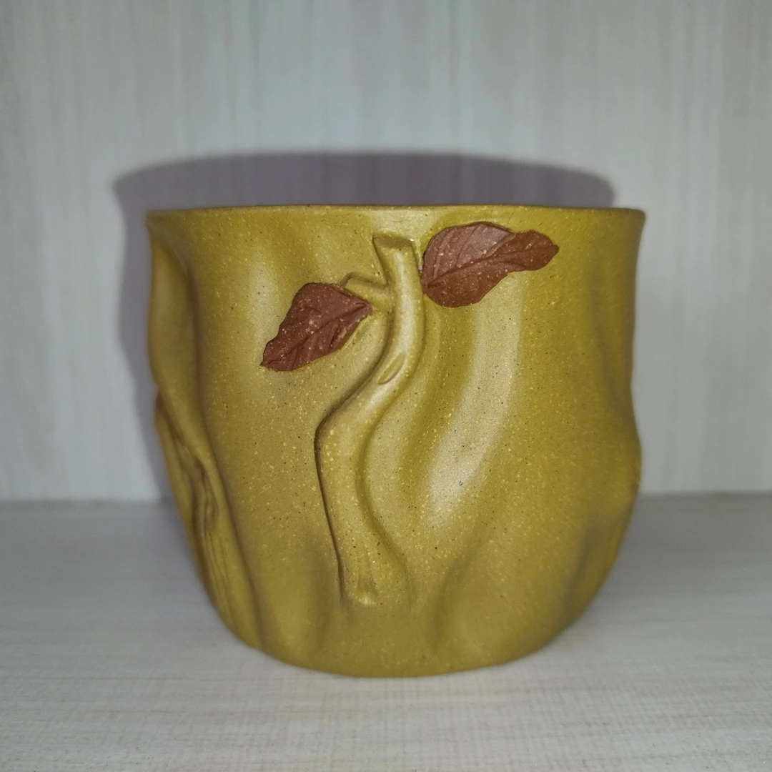 紫砂树桩茶杯，金黄段泥，容量150cc