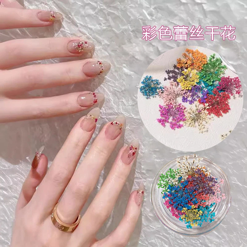 美甲春日干花彩色蕾丝花朵饰品混款网红真花雪珠花指甲装饰流行