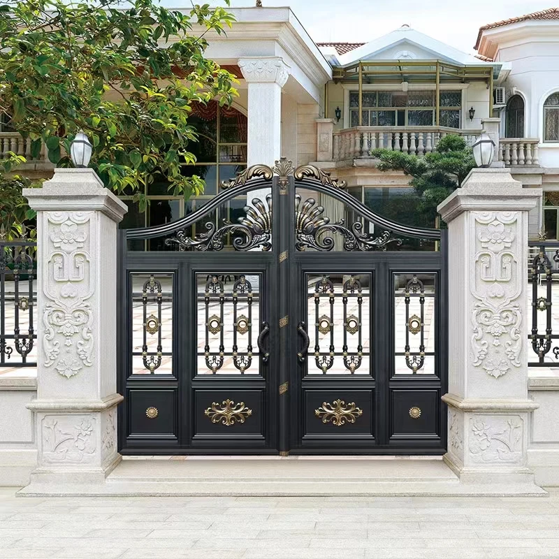 别墅庭院大门铝合金围墙护栏门户外花园电动平移门家用双开大门