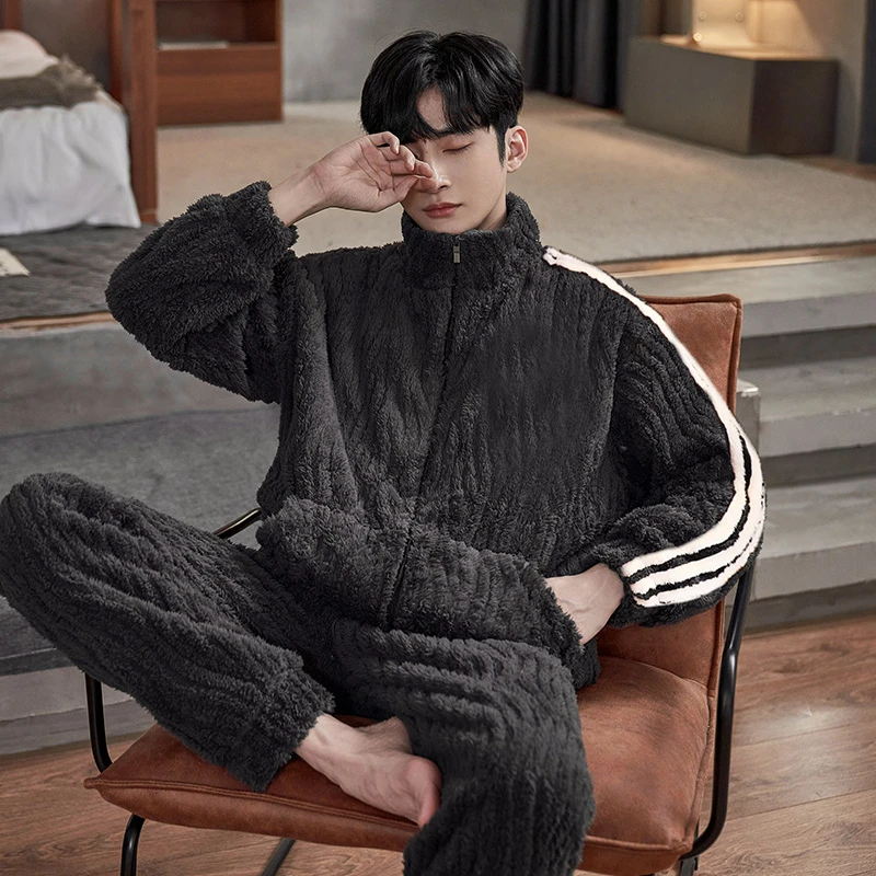 睡衣男秋冬保暖珊瑚绒保暖加厚加绒冬季冬天法兰绒男款家居服套装