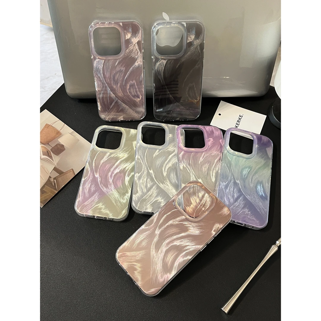 Ins简约高级镭射渐变羽纱适用苹果15冷淡风14Pro新款11手机壳