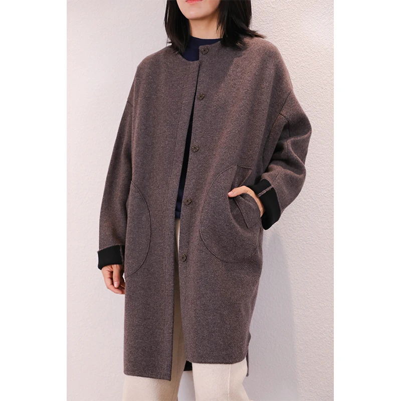 东雍 流金岁月 复古重磅双面加密工装裁剪中长款羊绒开衫大衣外套