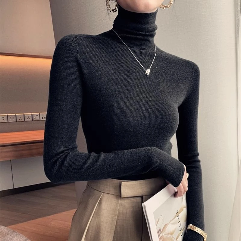 黑色高领打底衫女秋冬内搭毛衣2023新款洋气百搭加厚长袖针织上衣