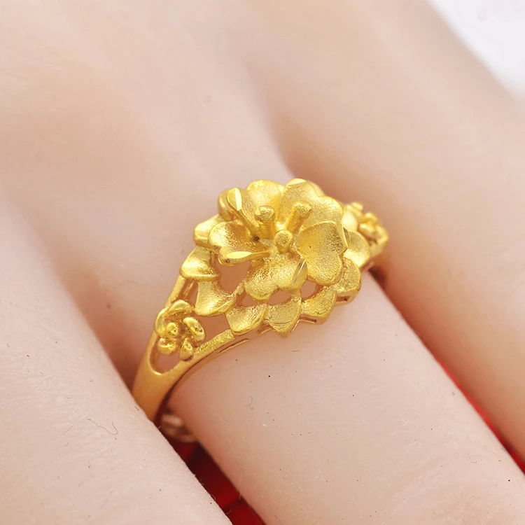 铜合金戒指 正品北欧金黄金色蔷薇花戒指可调节不掉色百搭女士
