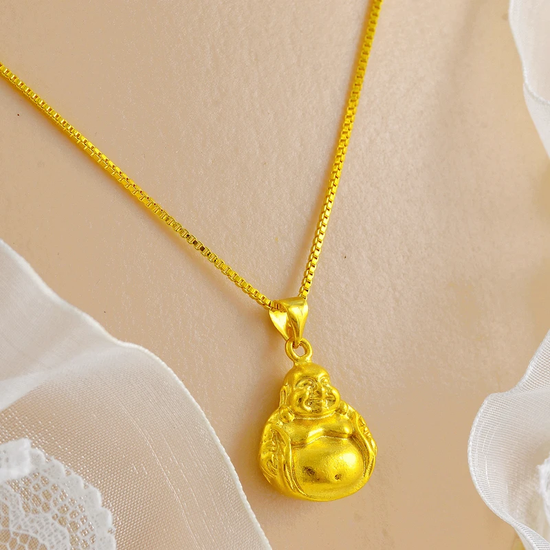 正品平安佛黄金色项链久不掉色饰品女北欧金高端上档