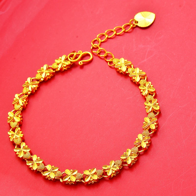 铜合金手链 正品黄金色手链四叶草新娘礼物手饰不掉色气质淑女