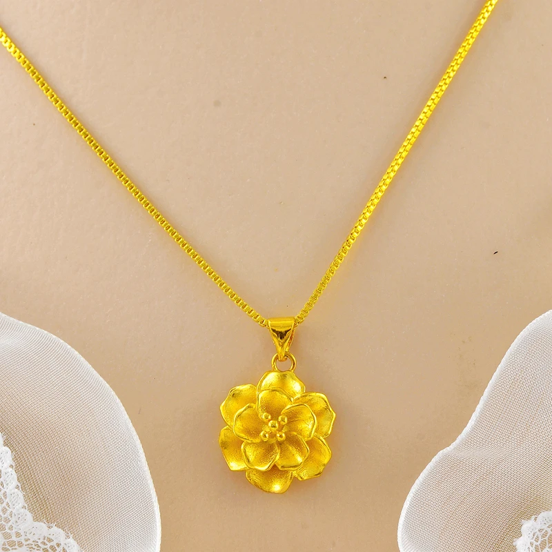 合金项链 饰品玫瑰花黄金色项链不掉色女北欧项坠花朵时尚吊坠