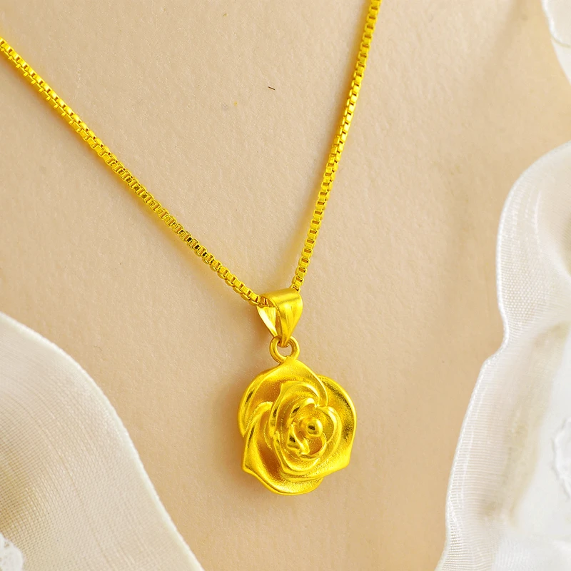 正品北欧玫瑰花黄金色项链久不掉色女礼物轻奢小众高级