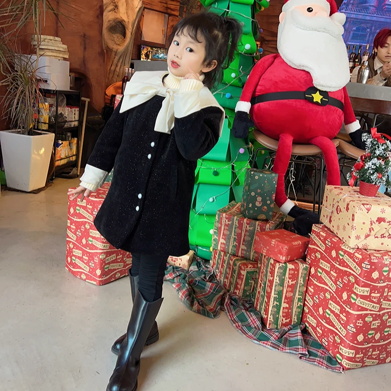 女童2023冬新款洋气儿童休闲红色大衣女宝宝新年装时尚洋气外套