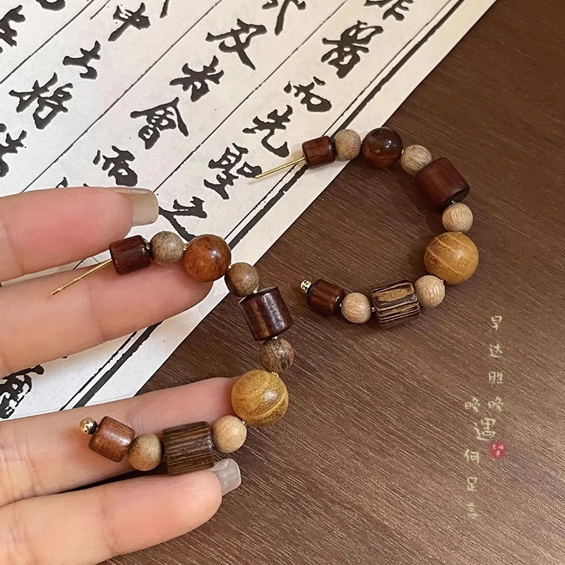 非金属木质耳饰 新中式复古木质c型耳圈女民族风独特文艺耳环耳钉