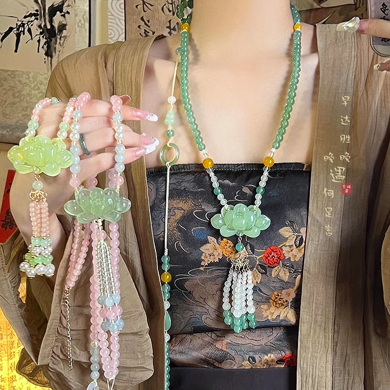 非金属树脂项链 「爱莲说」百搭莲花璎珞项链古风背云马面裙配饰