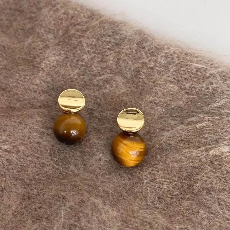 铜合金耳饰 秋冬复古美拉德虎眼石耳环女气质轻奢高级感时髦耳钉