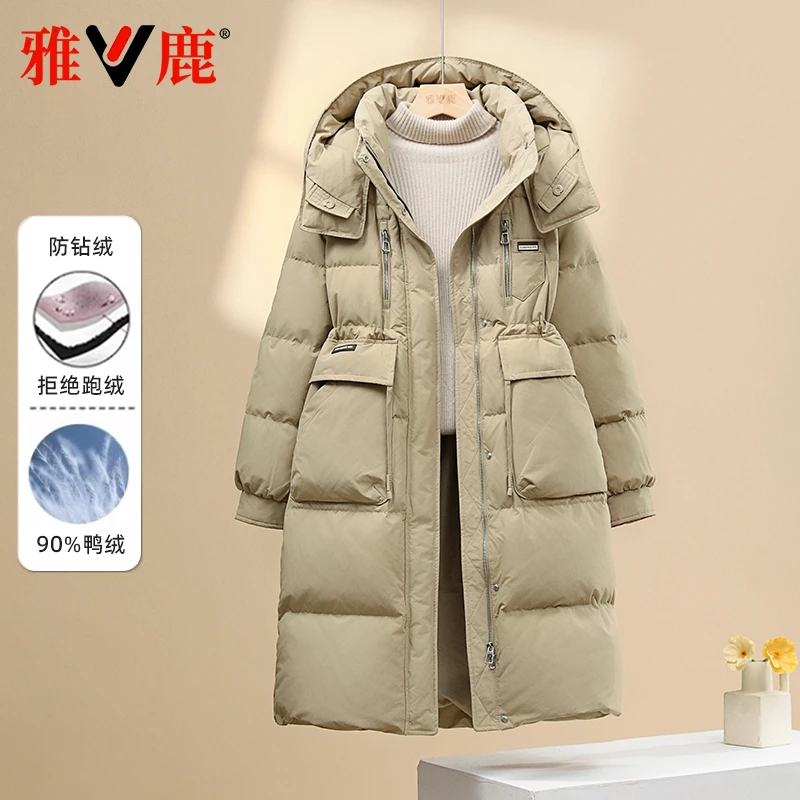 雅鹿2025羽绒服女中长款韩版修身过膝小个子加厚保暖冬装休闲外套