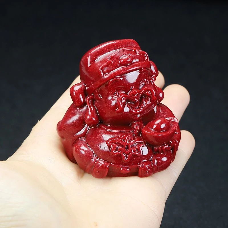 新款天然朱砂福禄寿原矿紫金喜财财神财神爷摆件车载装饰招财店铺