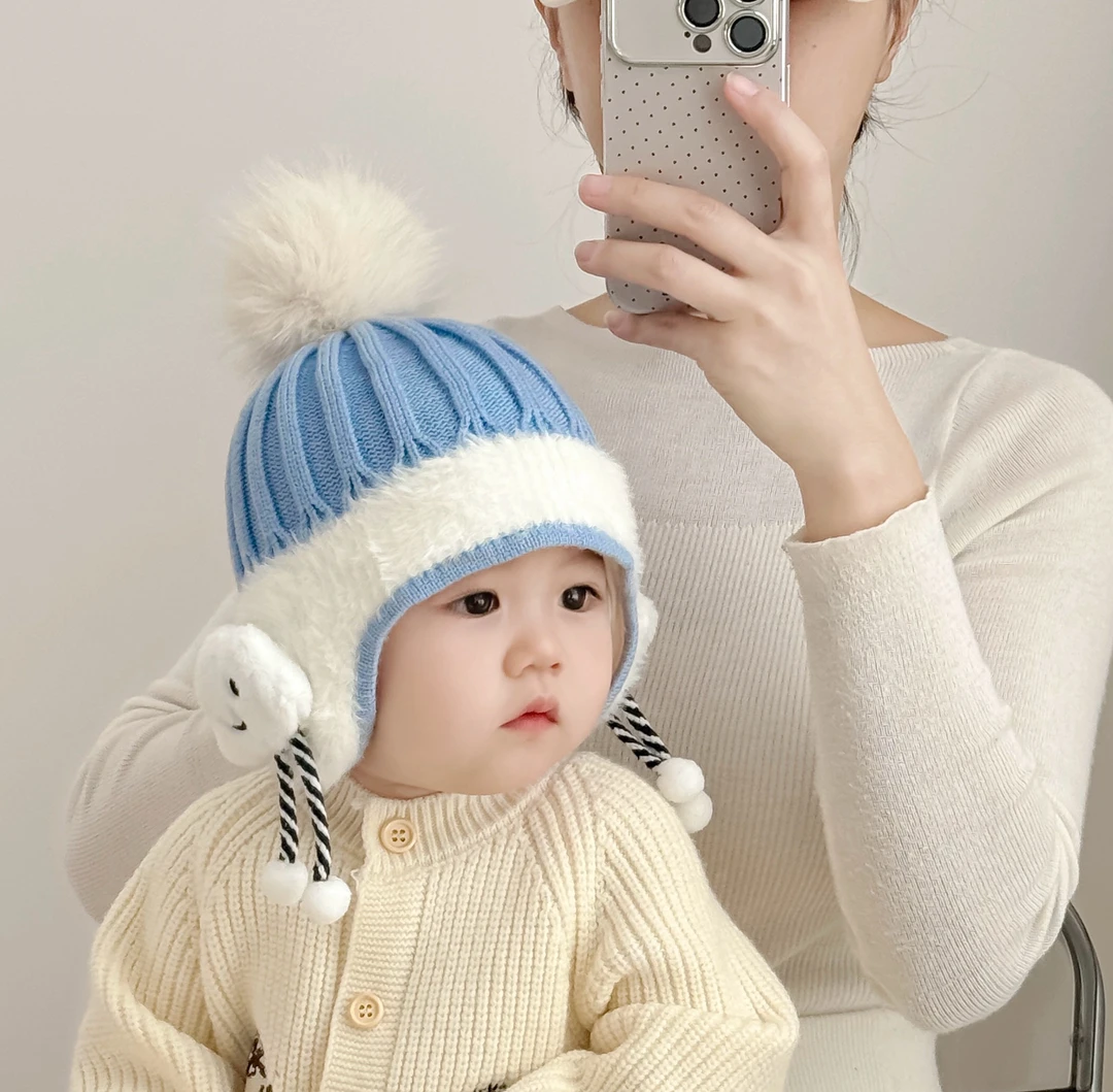 婴儿帽子秋冬季宝宝针织帽儿童男童加厚护耳帽小月龄婴幼儿毛线帽