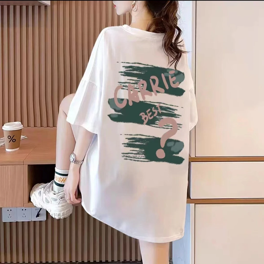 纯棉短袖t恤女夏季宽松大码200斤情侣装2024新款设计感白色上衣服