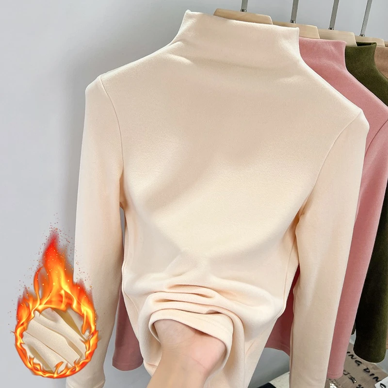 双面德绒半高领打底衫洋气新款女秋冬德容内搭加厚保暖德绒上衣服
