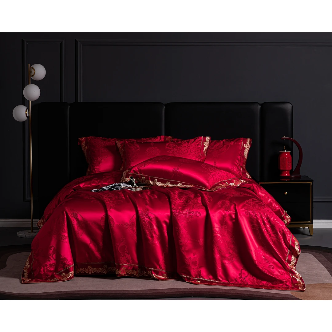 【好温馨专享】奢华提花七彩浮雕纯棉刺绣四件套-爱意浓浓