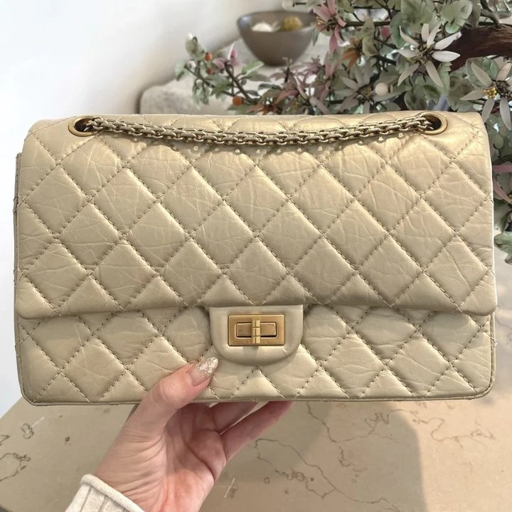 95新 Chanel/香奈儿  牛奢网/香槟金色2.55   单肩斜挎肩包