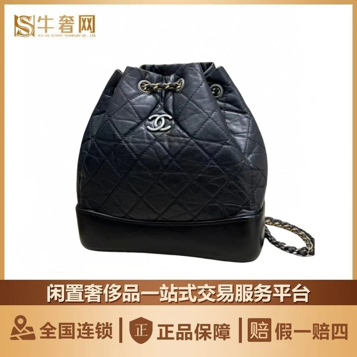 95新 Chanel/香奈儿 牛奢网/香奈儿流浪双肩包黑银