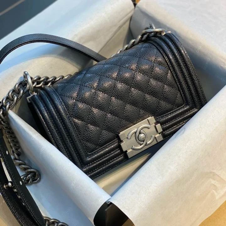 99新 Chanel/香奈儿 牛奢网/Leboy小号黑银单肩包菱格