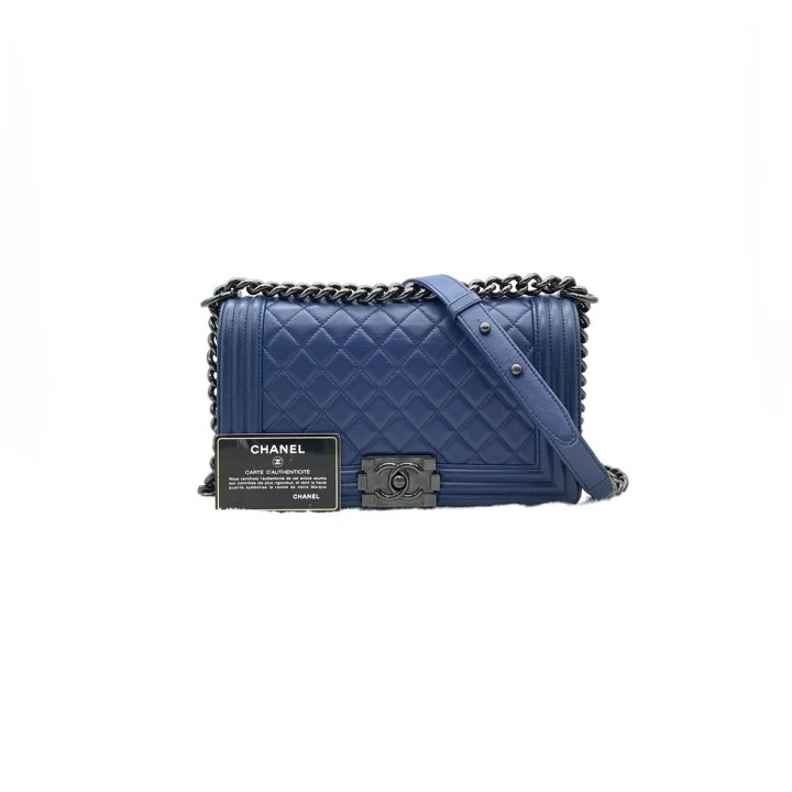99新 Chanel/香奈儿 牛奢网/leboy中号蓝色单肩包小香时尚