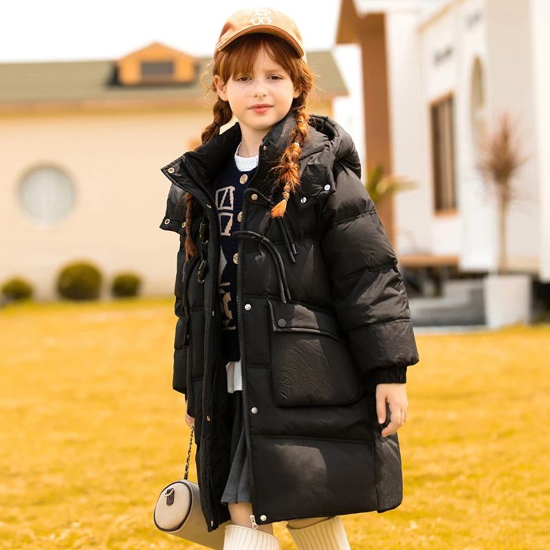 实体亏本清仓女童羽绒服新款中长款森系中大童纯色羽绒保暖外套潮