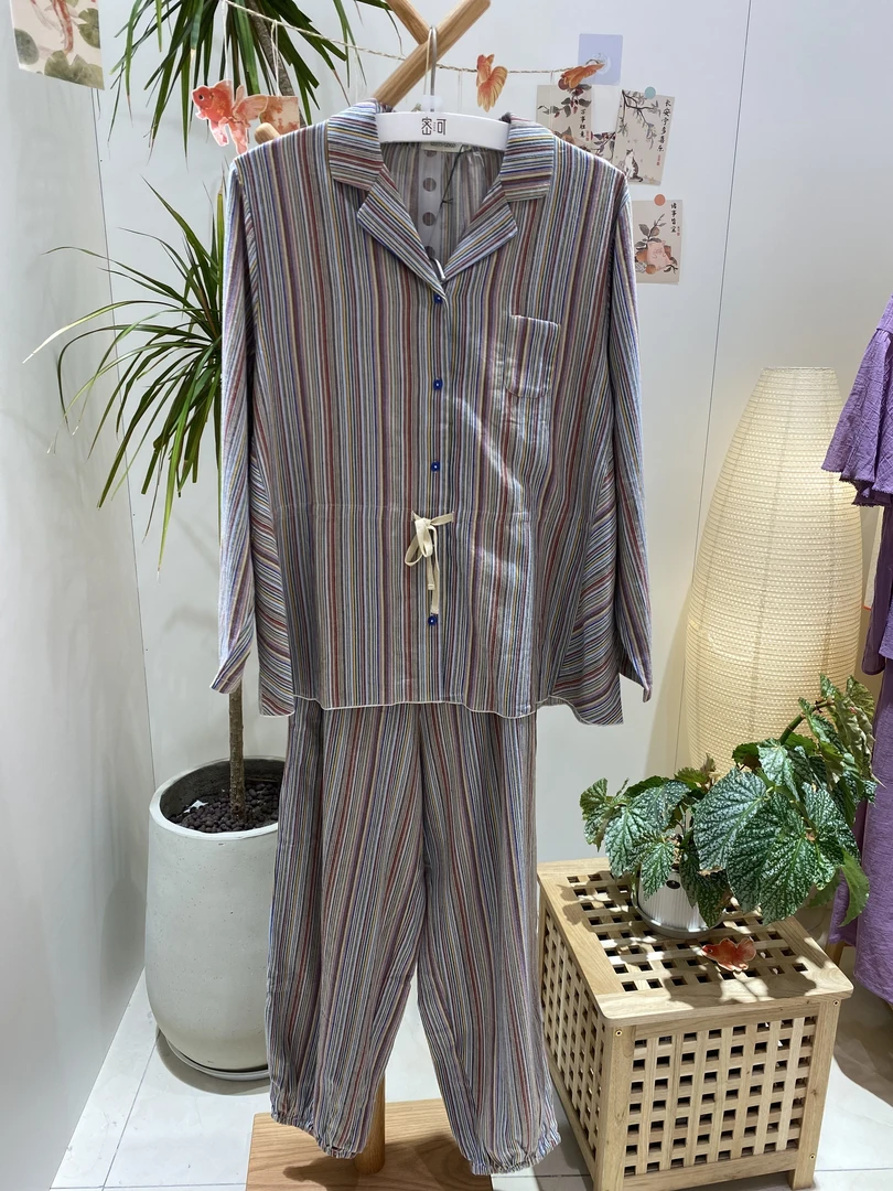 【蟲子姐姐专属】242-041朵朵可可女秋冬家居服套装睡衣休闲条纹