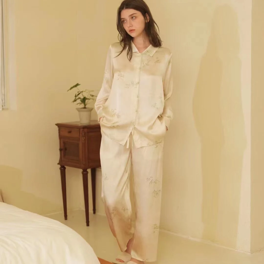 【蟲子姐姐专属】241-083朵朵可可春夏桑蚕丝女时尚家居服套装睡衣