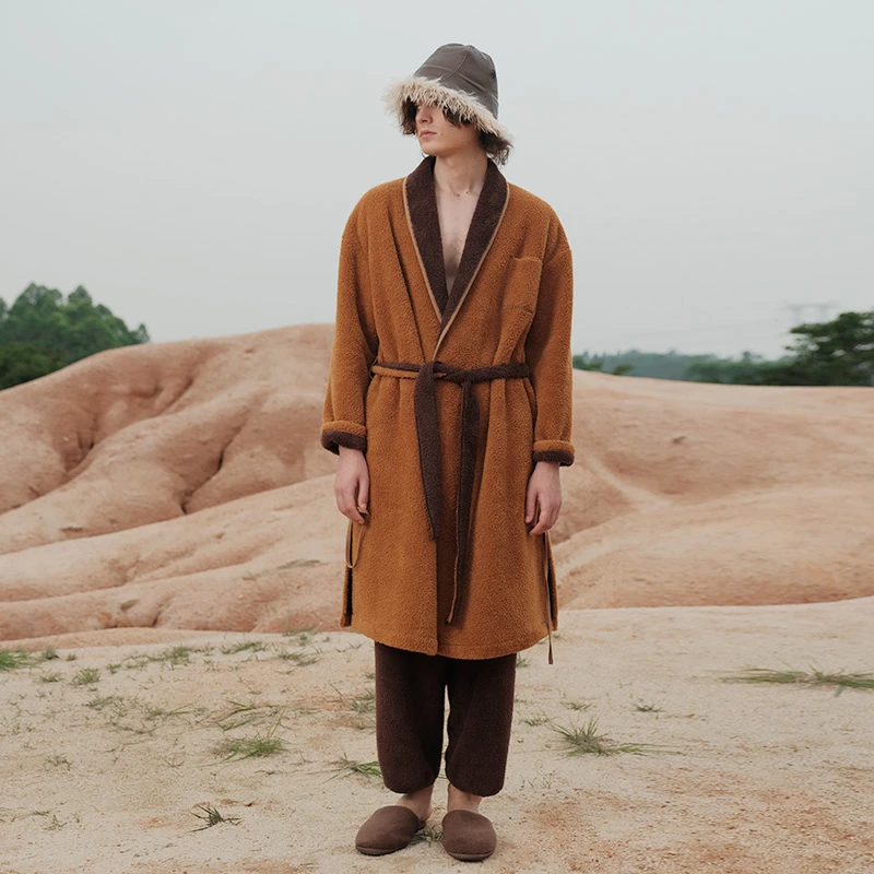 【蟲子姐姐专属】232-439朵朵可可睡袍男双面绒珊瑚绒系带浴袍长袍