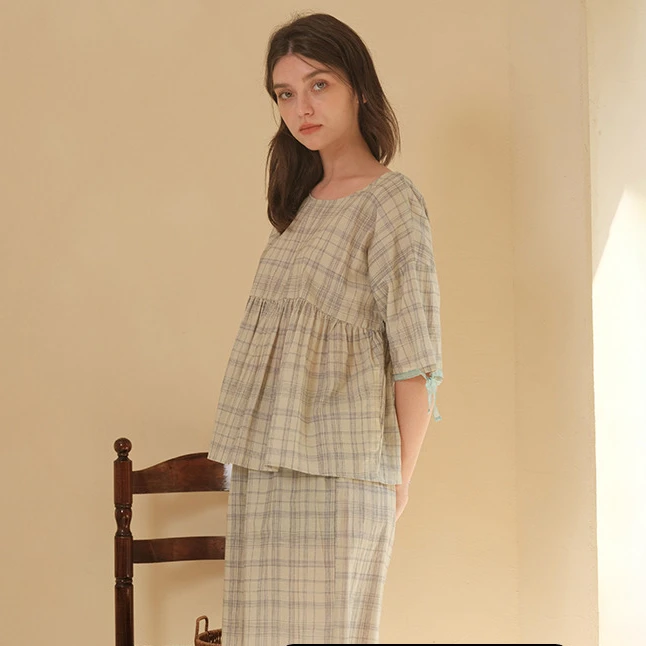 【蟲子姐姐专属】241-166朵朵可可睡衣女夏中袖中裤情侣男女套装