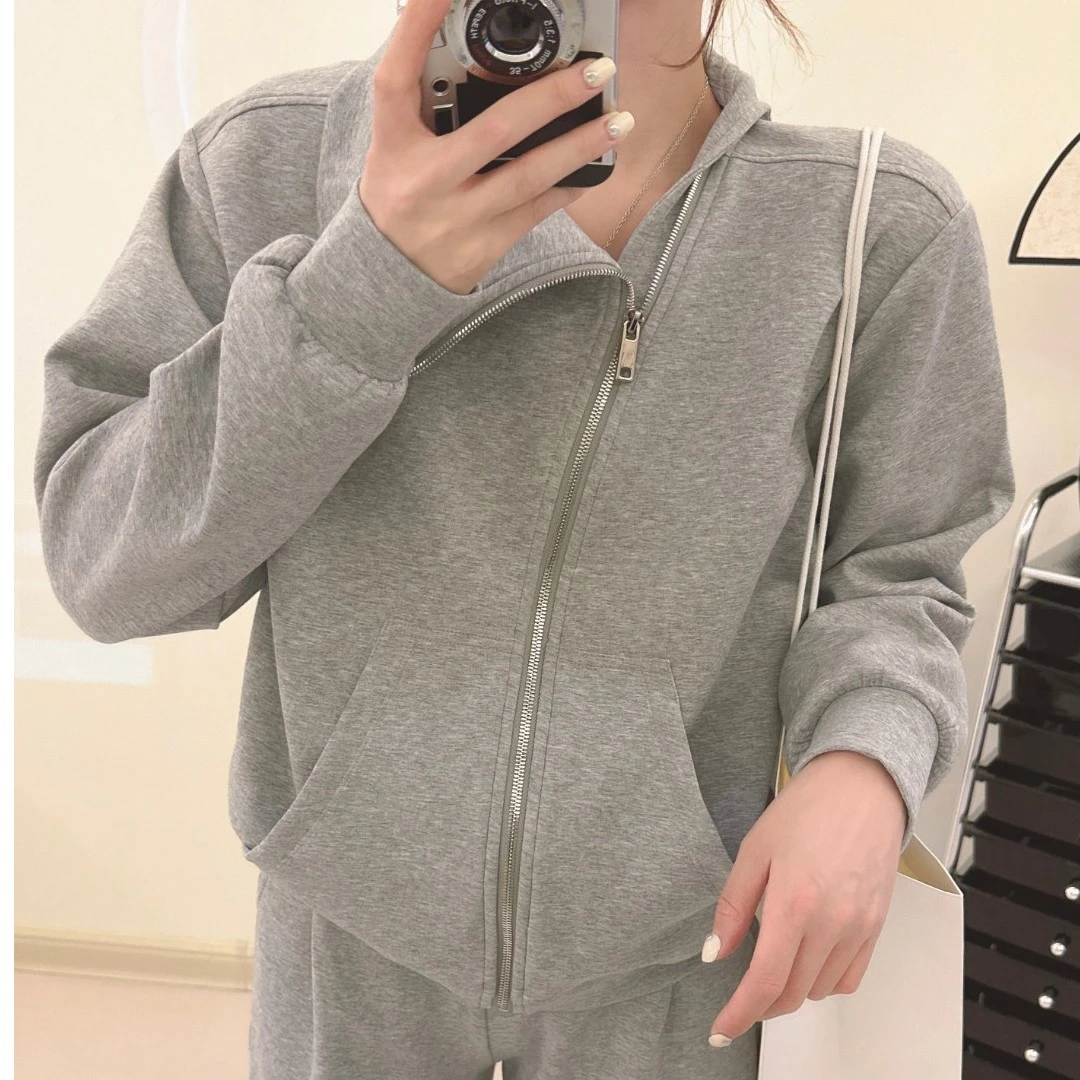 斜拉链翻领套装外套香风女款春秋季 设计师小众风格689