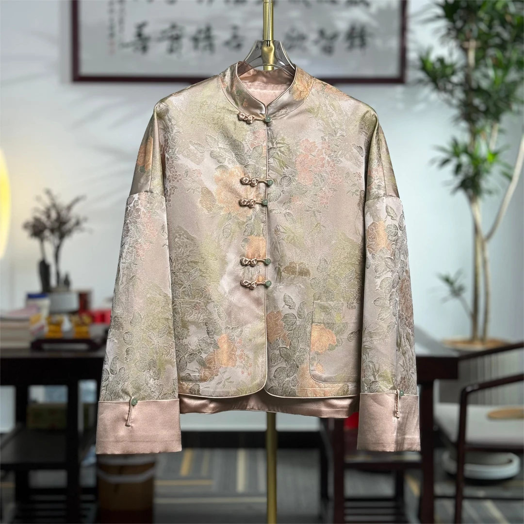 【繁花似锦】新中式真丝宋锦外套中国风气质立领手工盘扣优雅华贵