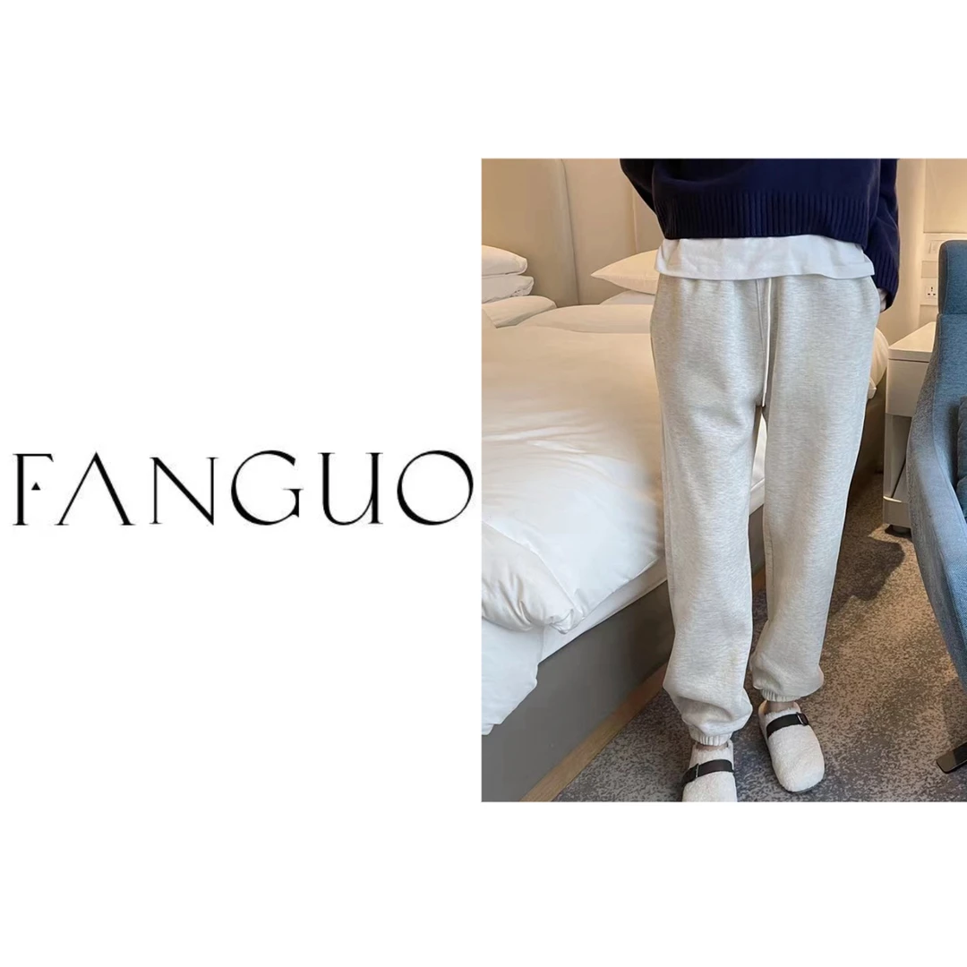 【蛋家】韩国东大门 小高级感灰白全棉毛圈束脚运动裤卫裤女 22440