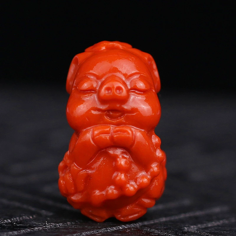 天然南红背云 苏工雕刻小猪 猪来宝 手工立体雕刻 造型生动萌萌哒