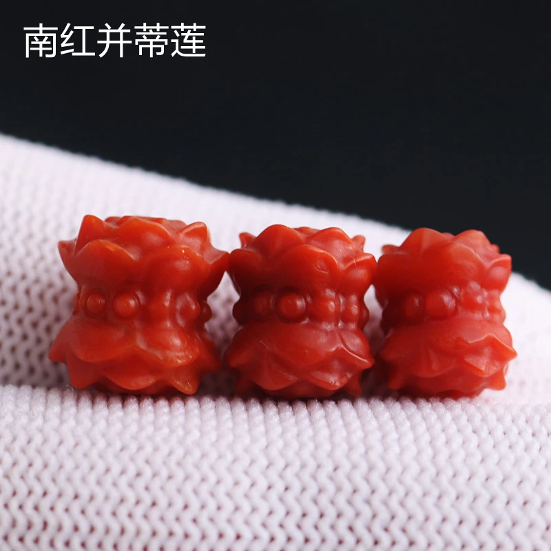 天然南红莲花配珠单圈配珠配饰手链DIY柿子红左右孔并蒂莲