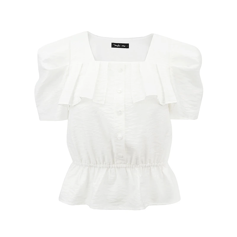 JUNGLE ME法式优雅仙方领气显瘦气质收腰上衣夏季百搭减龄短袖