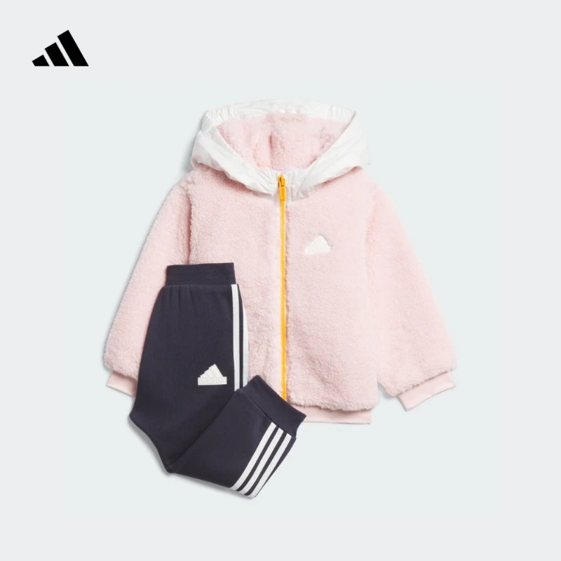 adidas阿迪达斯官方儿童装女婴童秋冬仿羊羔绒连帽长袖套装JC9368